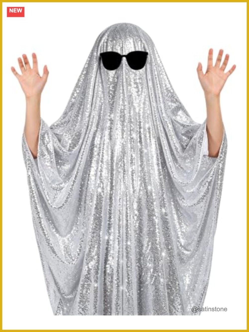 Silver Sequin Ghost Costume Adult Halloween Fancy Dress Cosplay Set